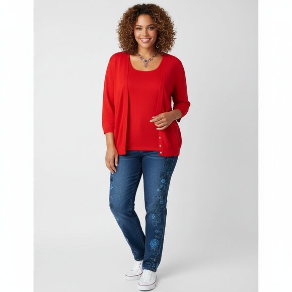 Nwt $56 C.D. DANIELS 3X Stretchy 2 PC Look Cardigan Sweater 100% Acrylic - Picture 1 of 5